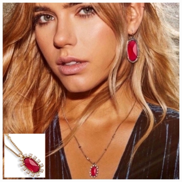 New Kendra Scott Ruby Red Diamond Pendant Gold Necklace 💛❤ - Picture 6 of 12